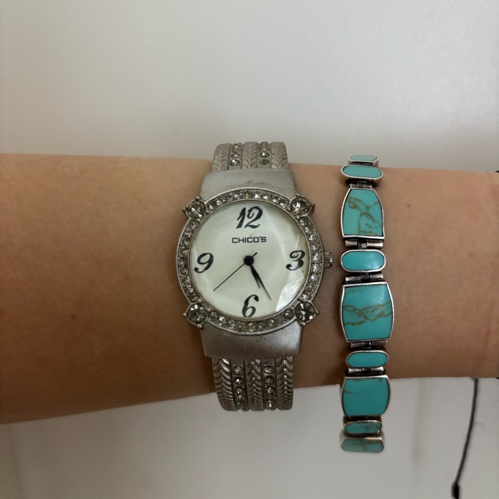 Chico's Silver Watch with Faux Diamond Accents